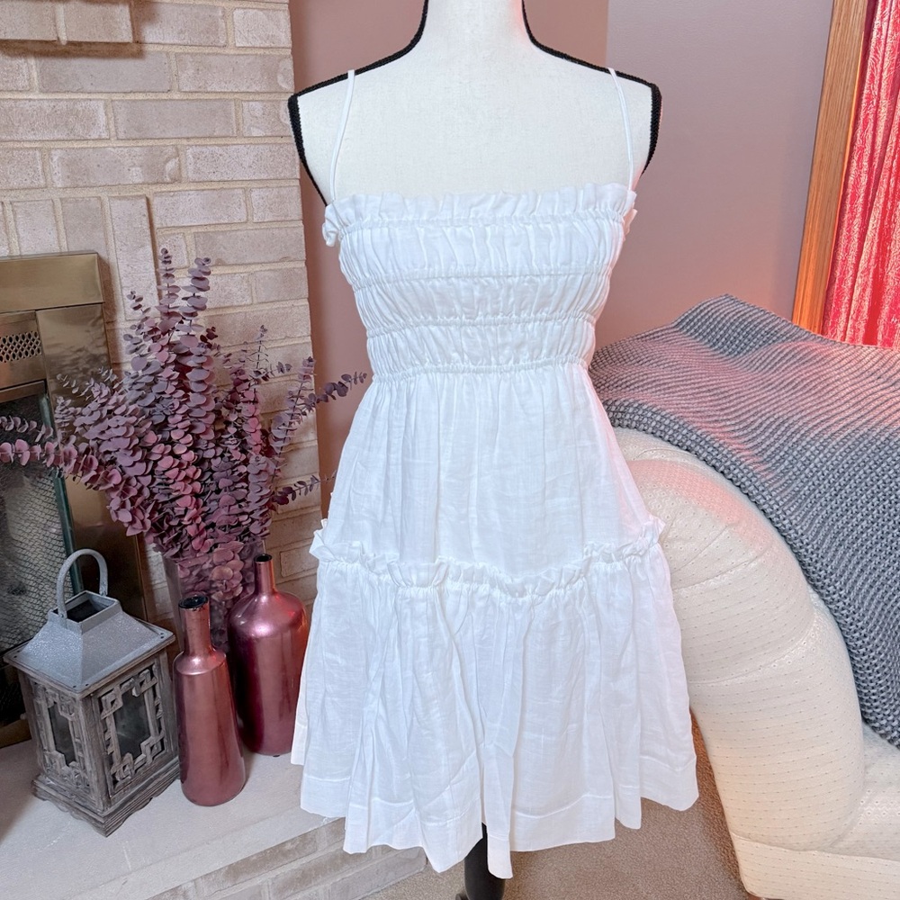 A Loves A Smocked Babydoll Mini Dress - White - Picture 1 of 9
